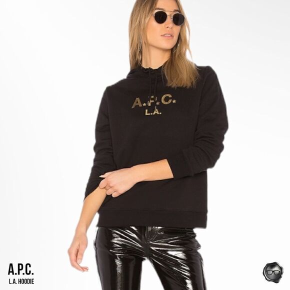 A.P.C. L.A. HOODIE IN BLACK & GOLD 2017 CAPSULE LOS ANGELES WOMEN SIZE SMALL NEW - Picture 3 of 14